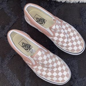 Pink checkered slip on vans